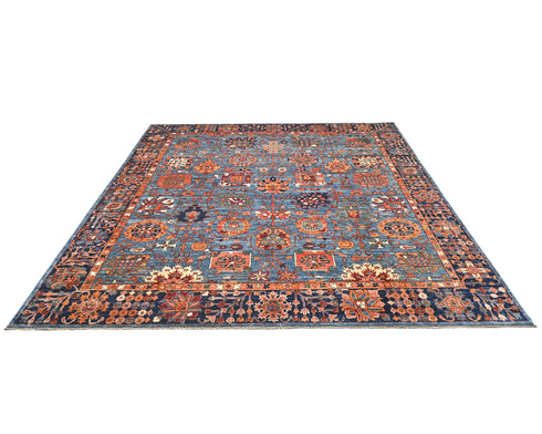 8x8 Blue Aryana Afghan Hand Knotted Square Veg Dye Wool Area Rug